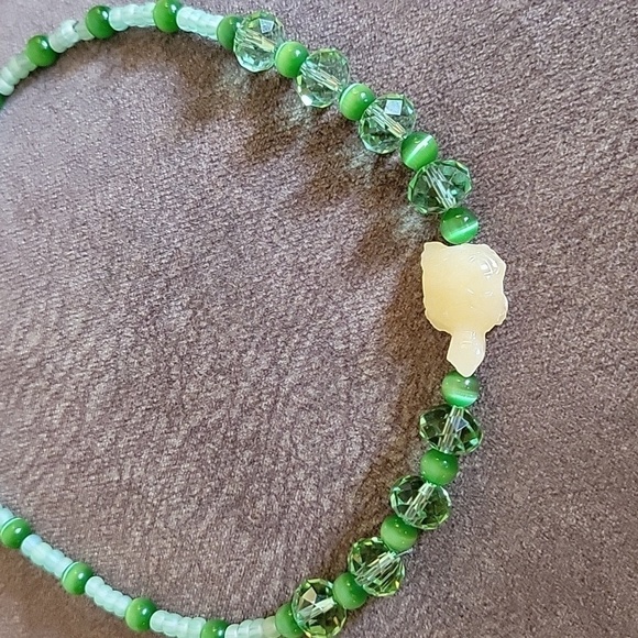 3/$30 HANDMADE Lime Fiber Optic Beaded Turtle Fetish Mermaidcore Necklace - Picture 7 of 8